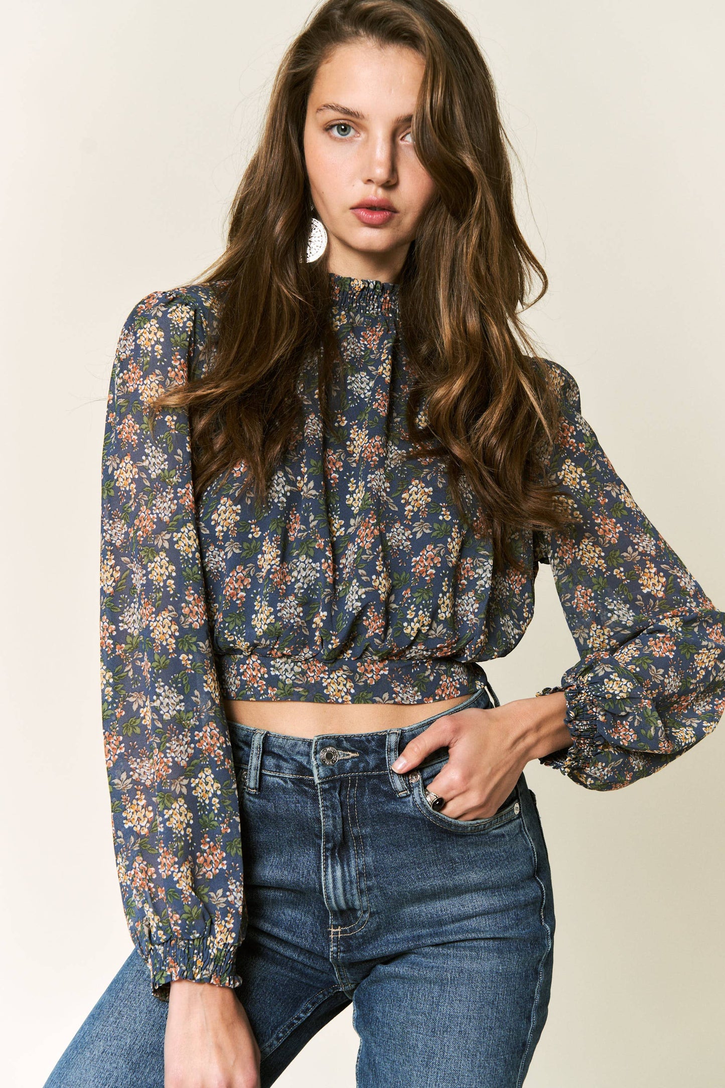 Vintage Floral Mock Neck Top