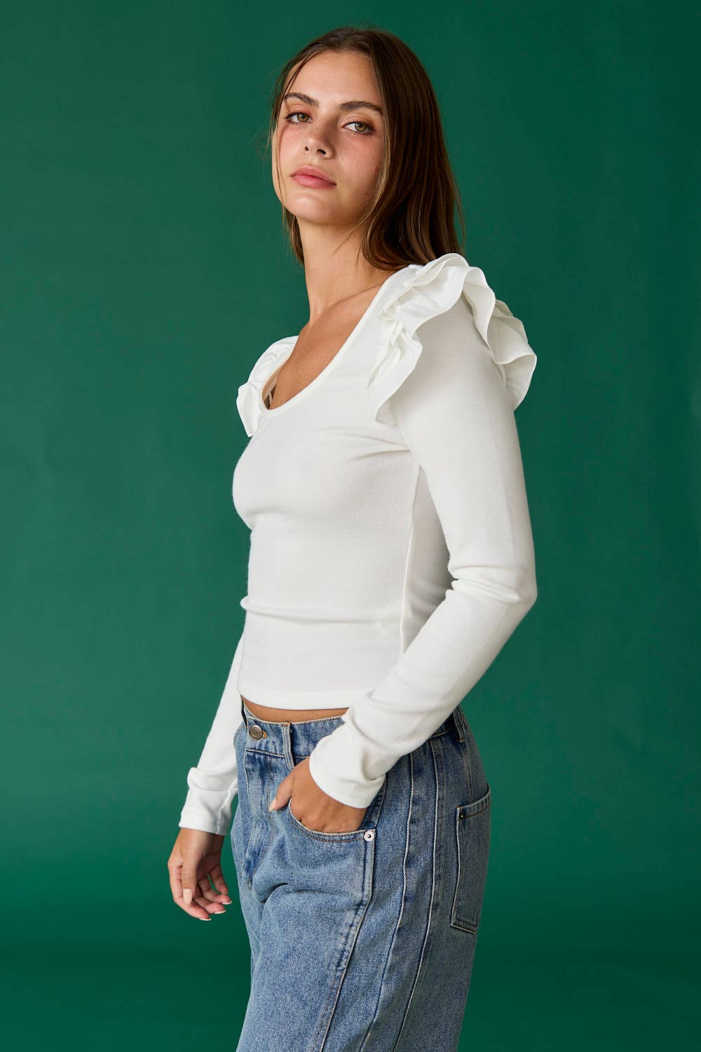 Luna Ribbed Ruffle Top
