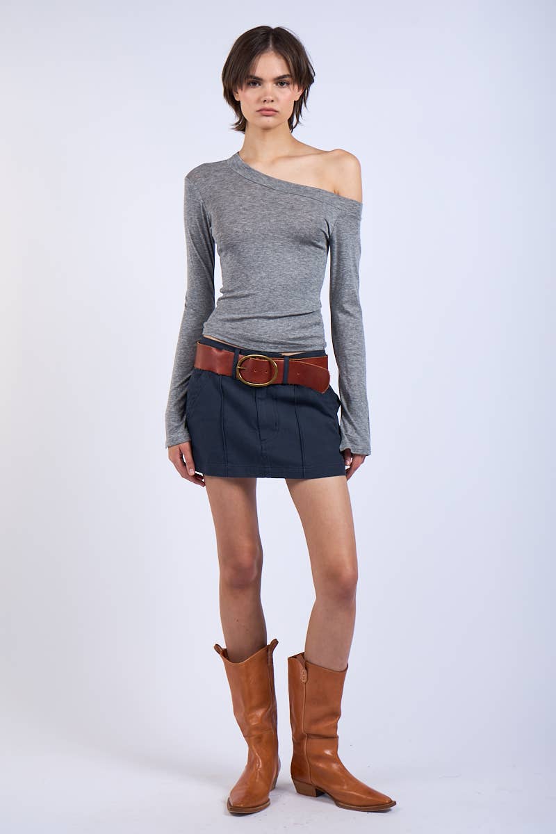 One-Shoulder Solid Color Plain Knit Top