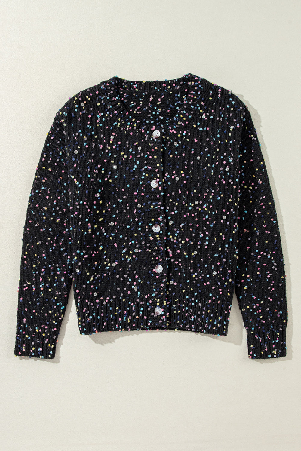 White Rhinestone Decor Multicolor Confetti Sweater Cardigan