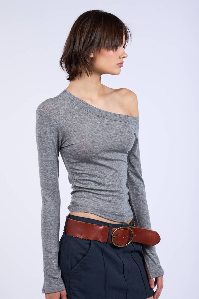One-Shoulder Solid Color Plain Knit Top