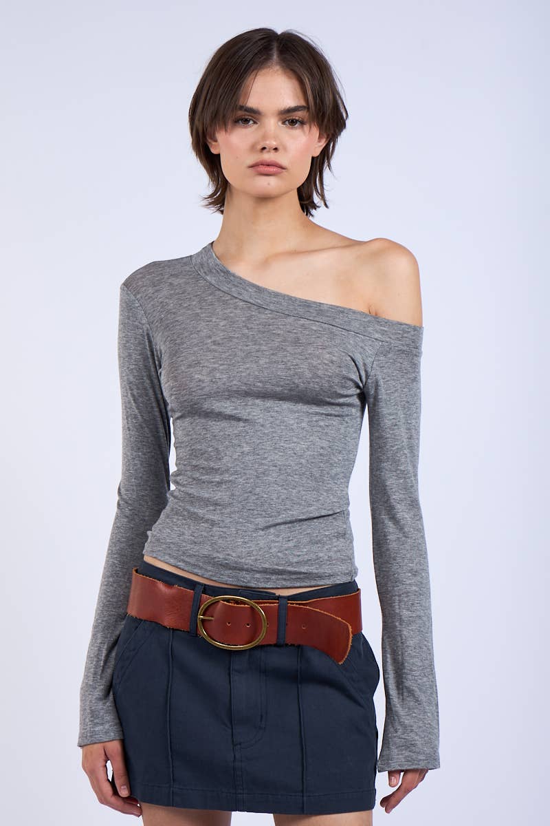 One-Shoulder Solid Color Plain Knit Top