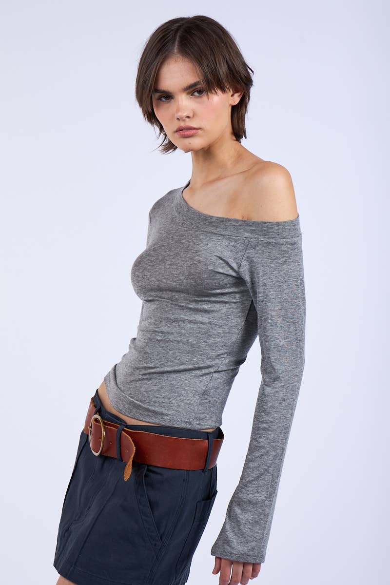 One-Shoulder Solid Color Plain Knit Top