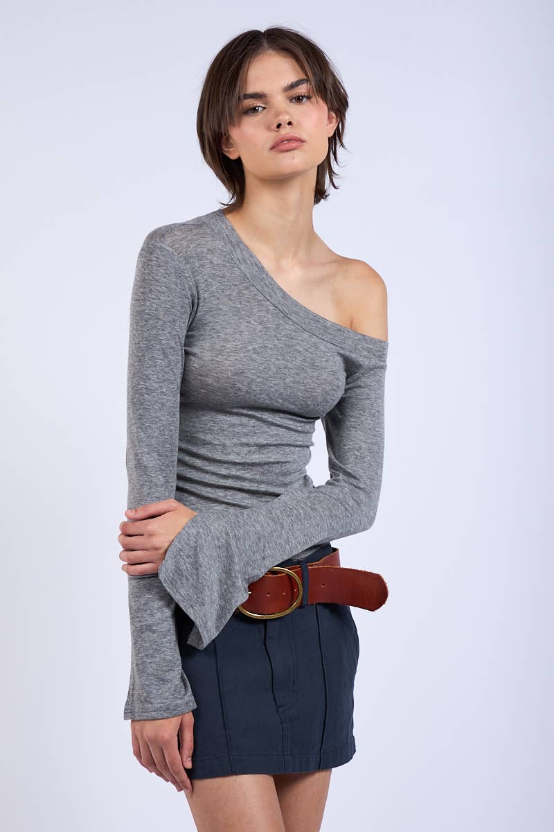 One-Shoulder Solid Color Plain Knit Top