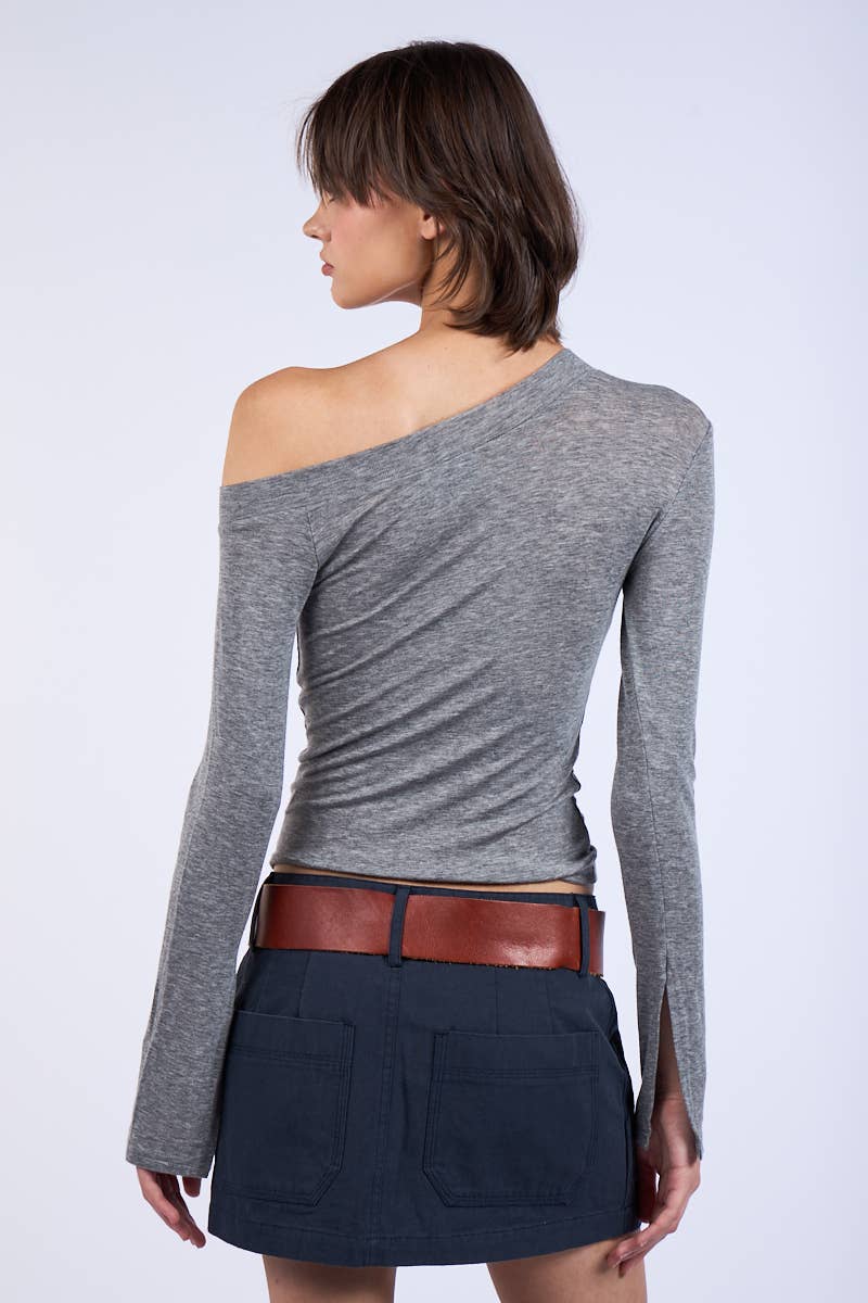 One-Shoulder Solid Color Plain Knit Top