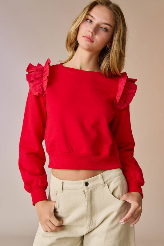 Madeline Cropped Ruffle Sweatshirt