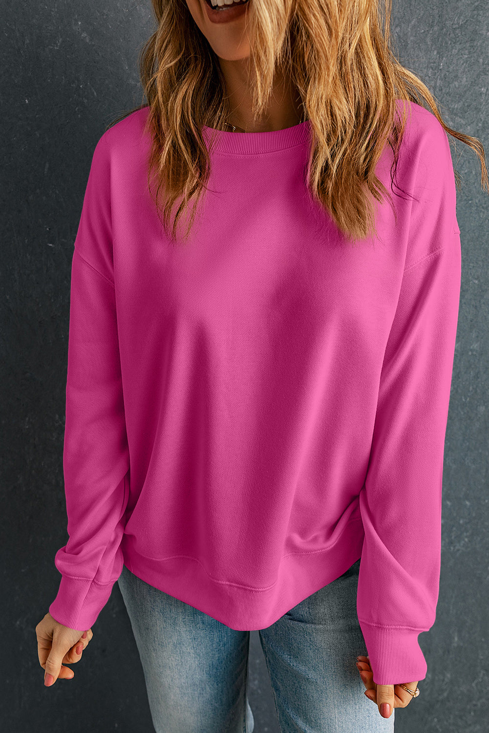 Red Solid Classic Crewneck Pullover Sweatshirt