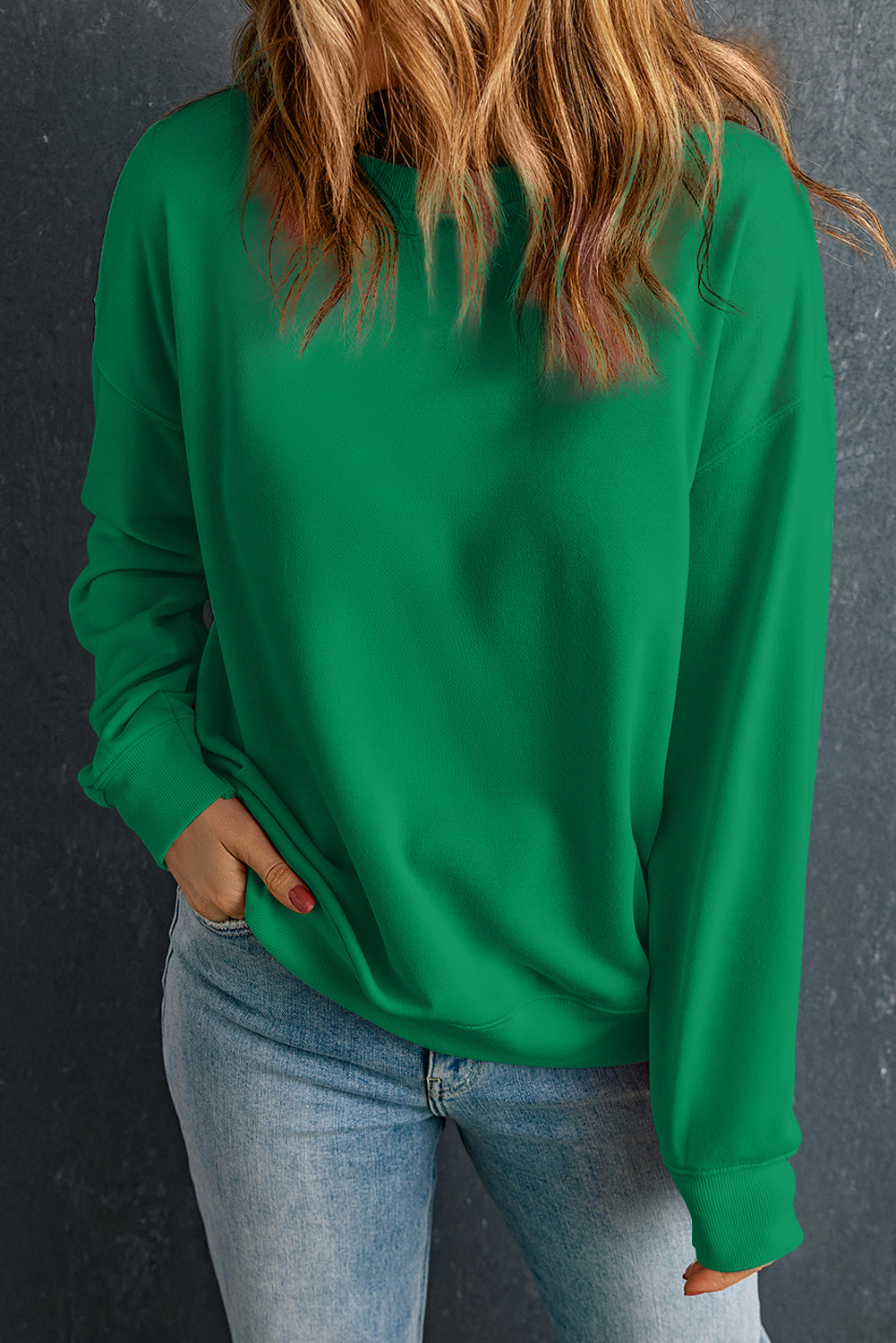 Red Solid Classic Crewneck Pullover Sweatshirt