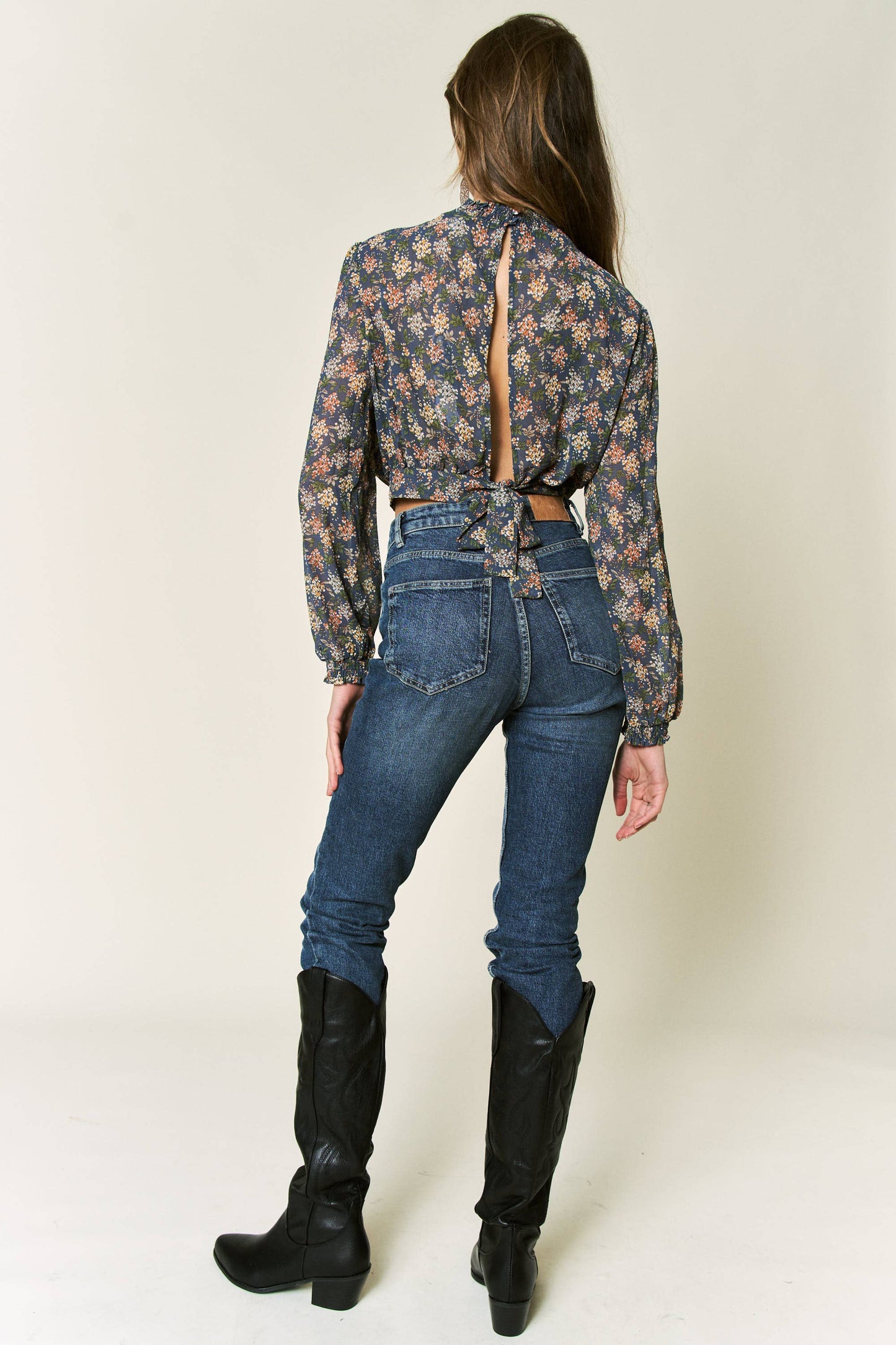 Vintage Floral Mock Neck Top