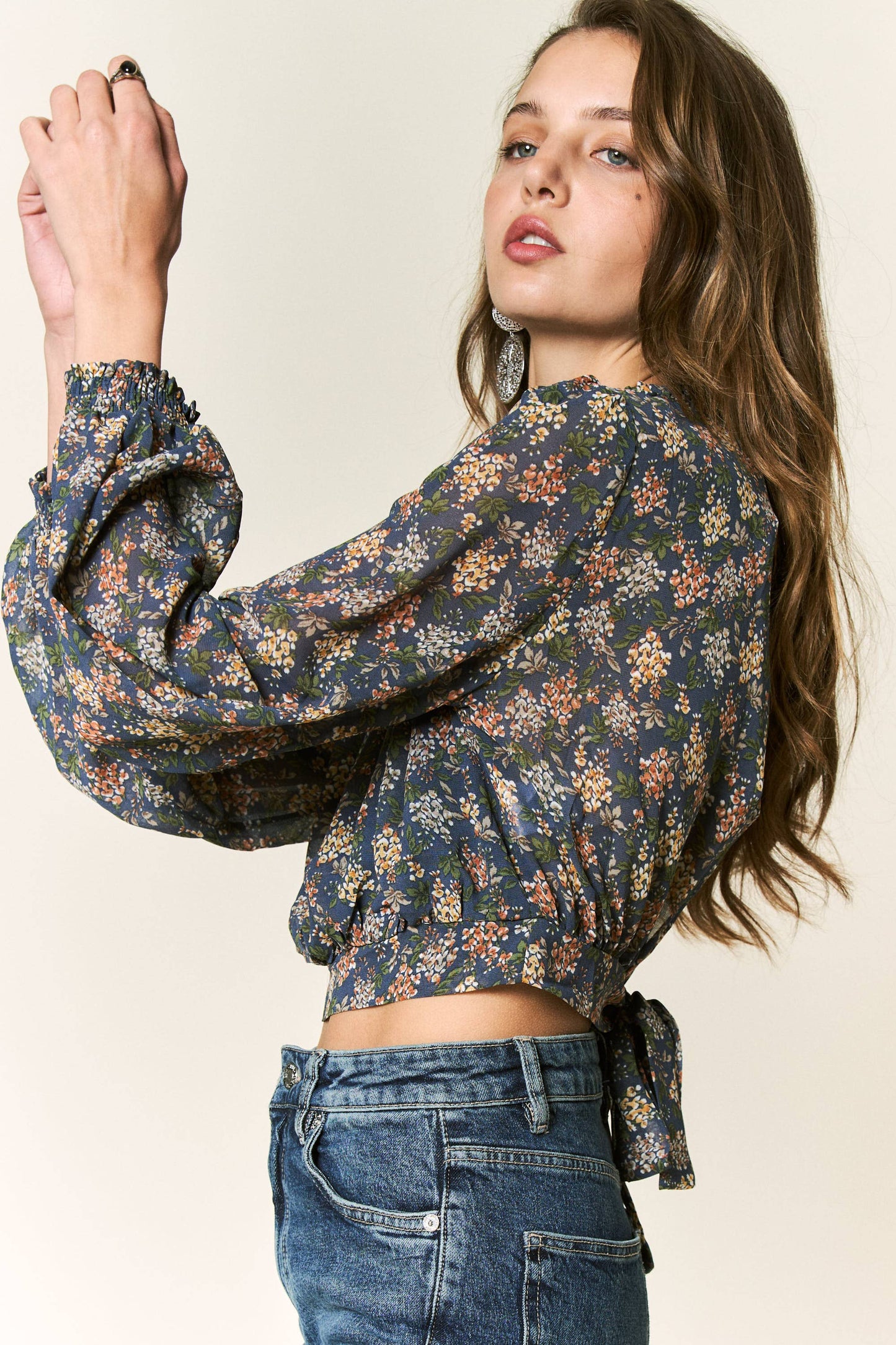 Vintage Floral Mock Neck Top