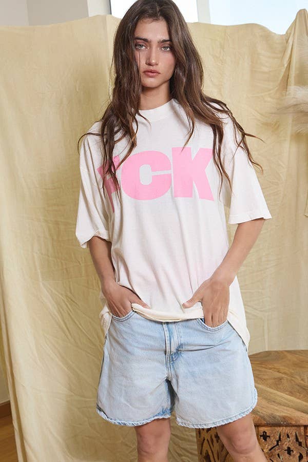 Oversized Printed T-shirt Top 'Fck Cancer'