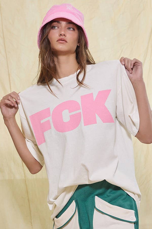 Oversized Printed T-shirt Top 'Fck Cancer'