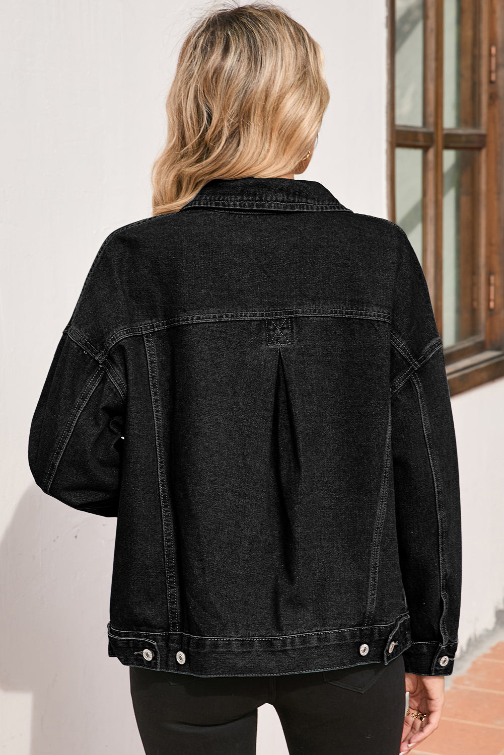 Black Washed Oversize Pocketed Denim Jacket