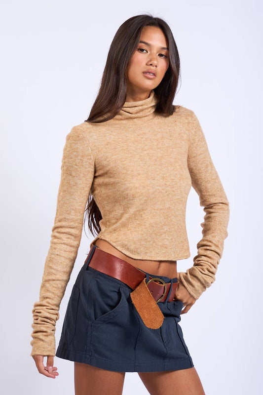 Turtleneck Long Sleeve Crop Knit Sweater Top