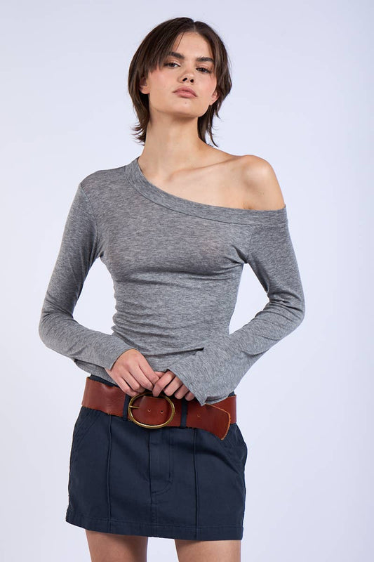 One-Shoulder Solid Color Plain Knit Top