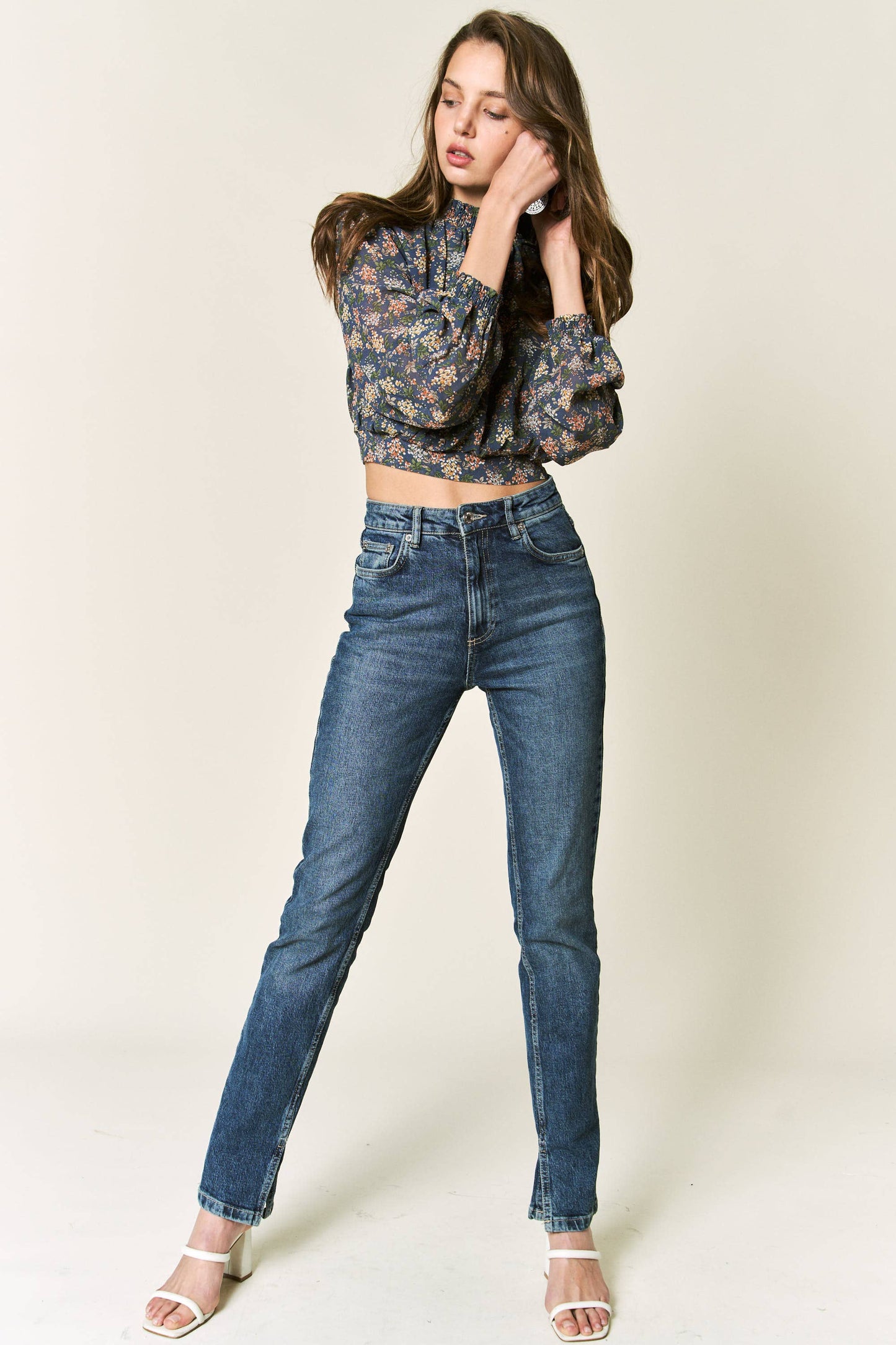 Vintage Floral Mock Neck Top