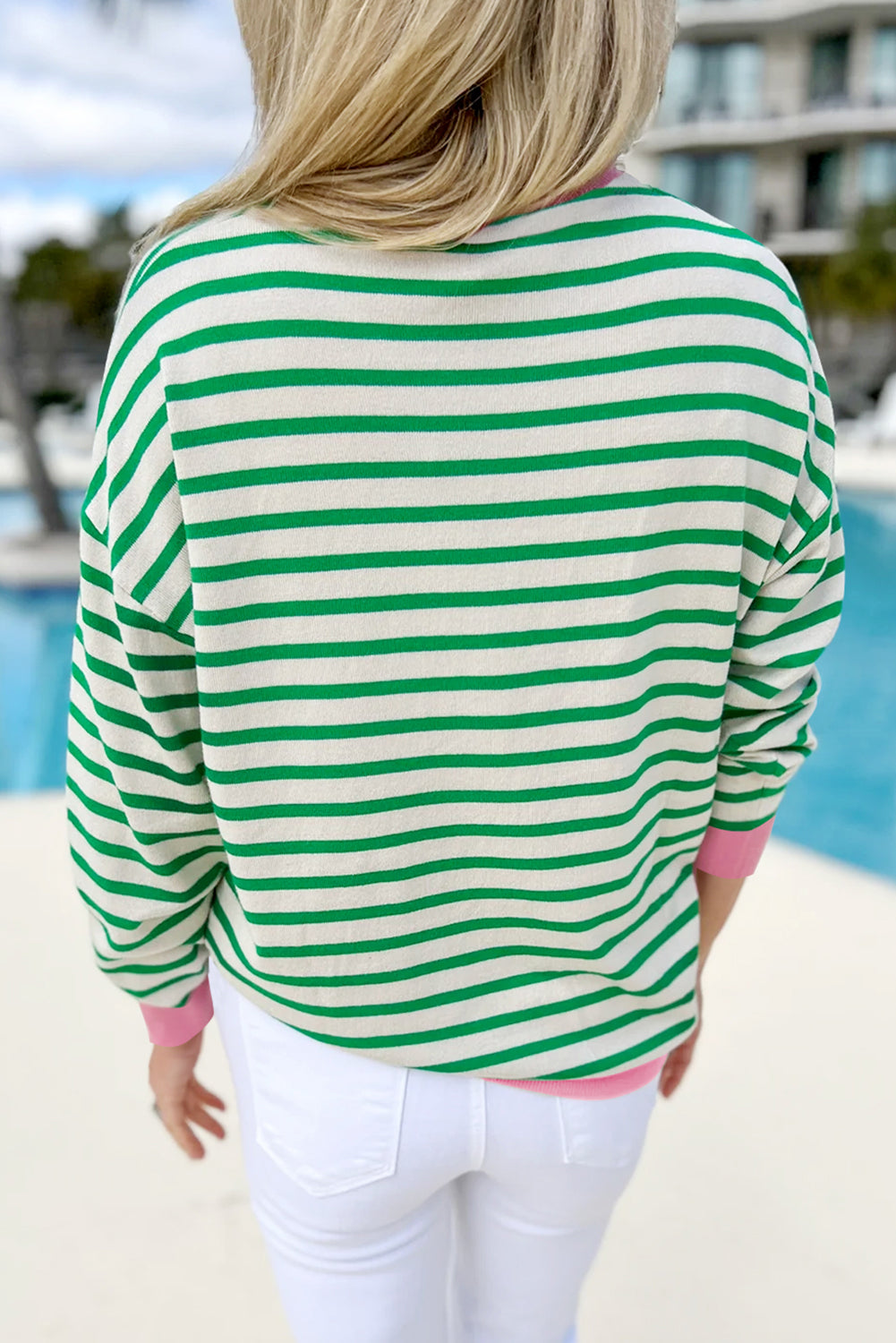 Black Striped Contrast Edge Long Sleeve Top