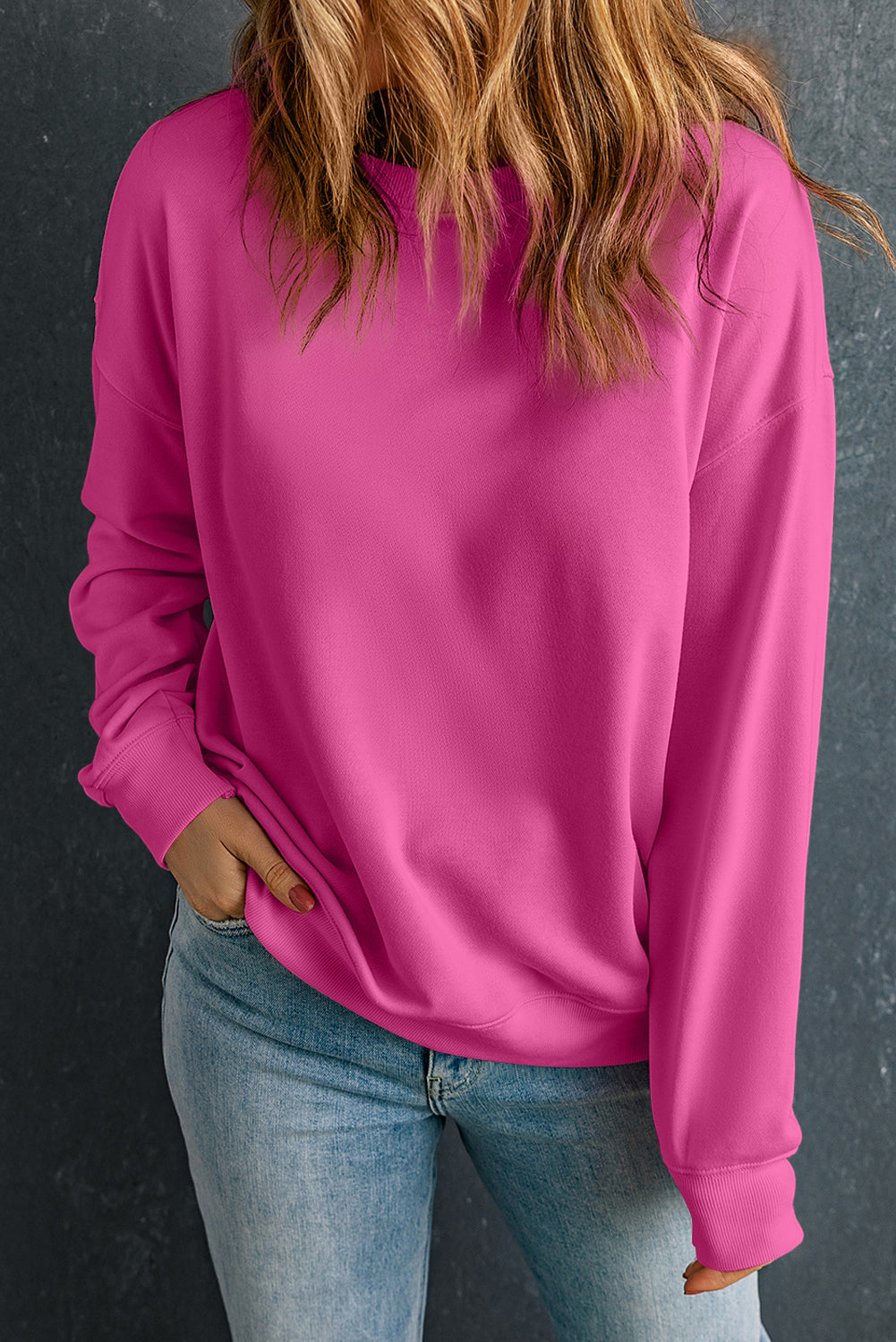 Red Solid Classic Crewneck Pullover Sweatshirt