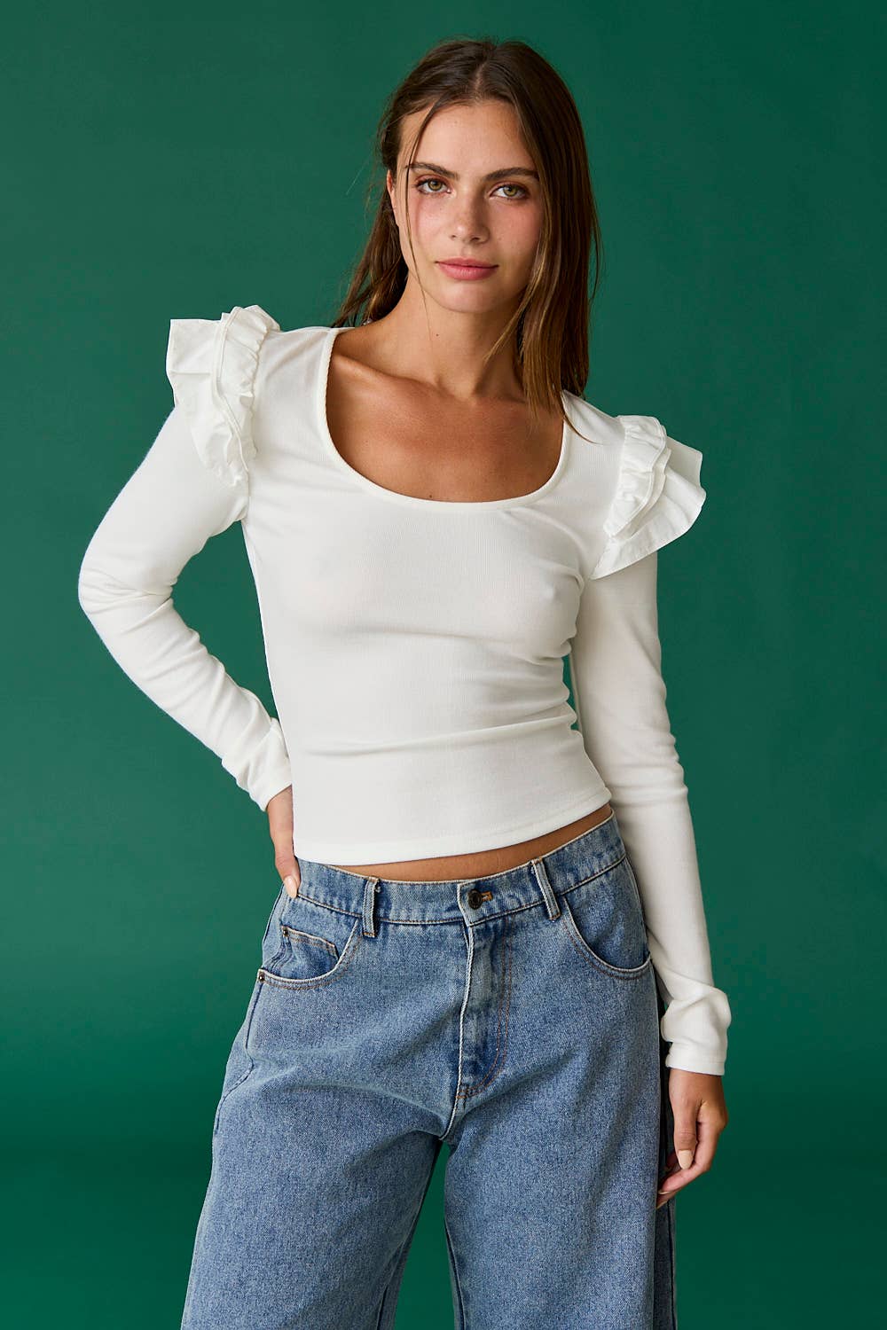 Luna Ribbed Ruffle Top