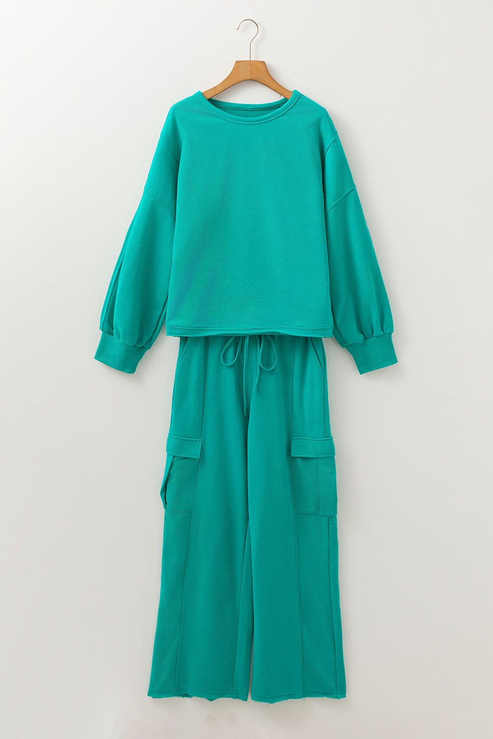 Sachet Pink Solid Color Patchwork Pullover Top and Cargo Pants Set