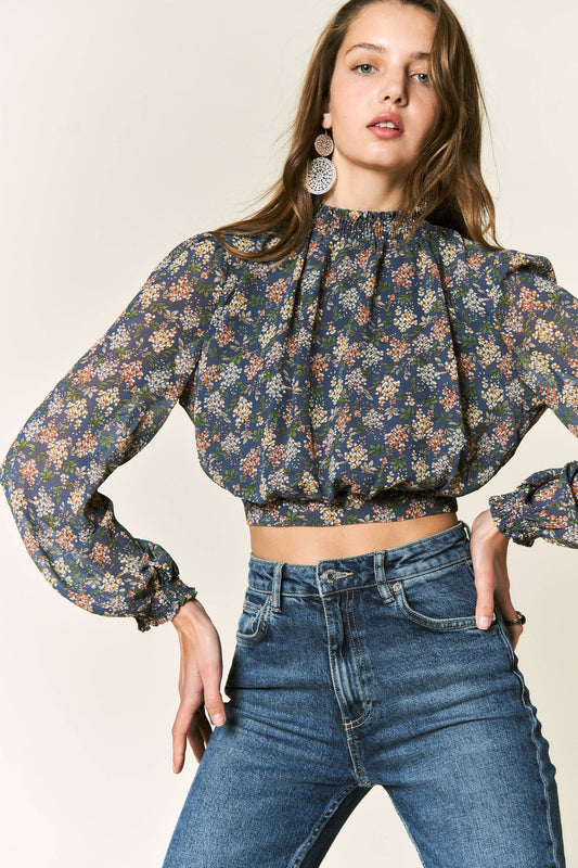 Vintage Floral Mock Neck Top