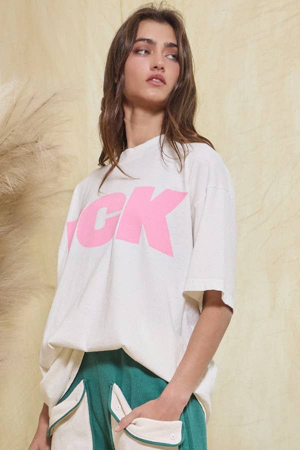 Oversized Printed T-shirt Top 'Fck Cancer'