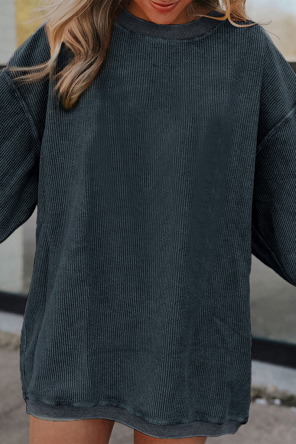 Light Grey Ribbed Corduroy Oversized Sweatshirt