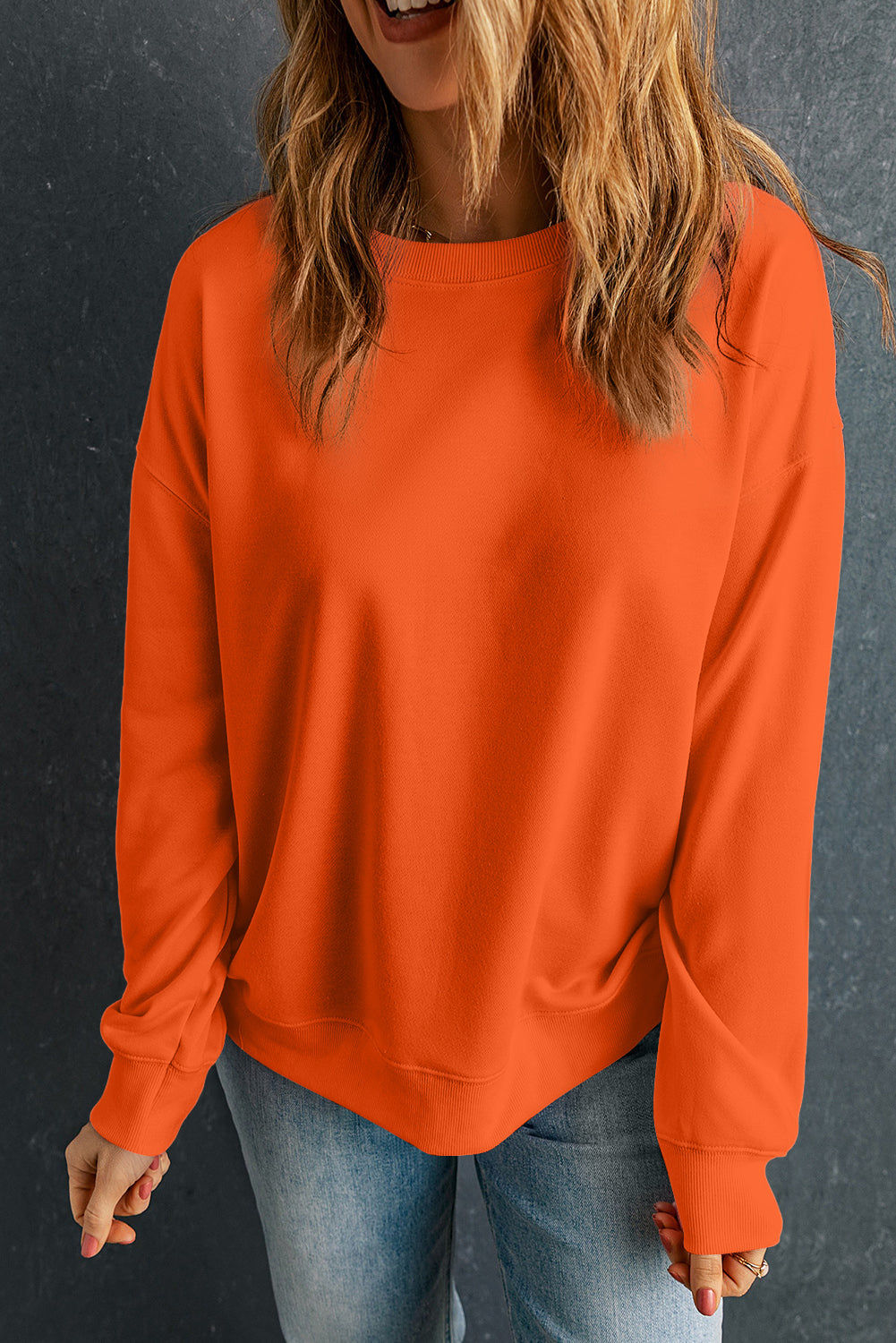 Red Solid Classic Crewneck Pullover Sweatshirt