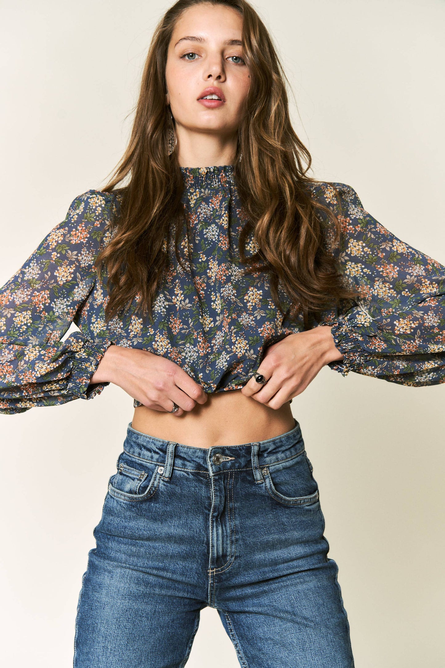 Vintage Floral Mock Neck Top
