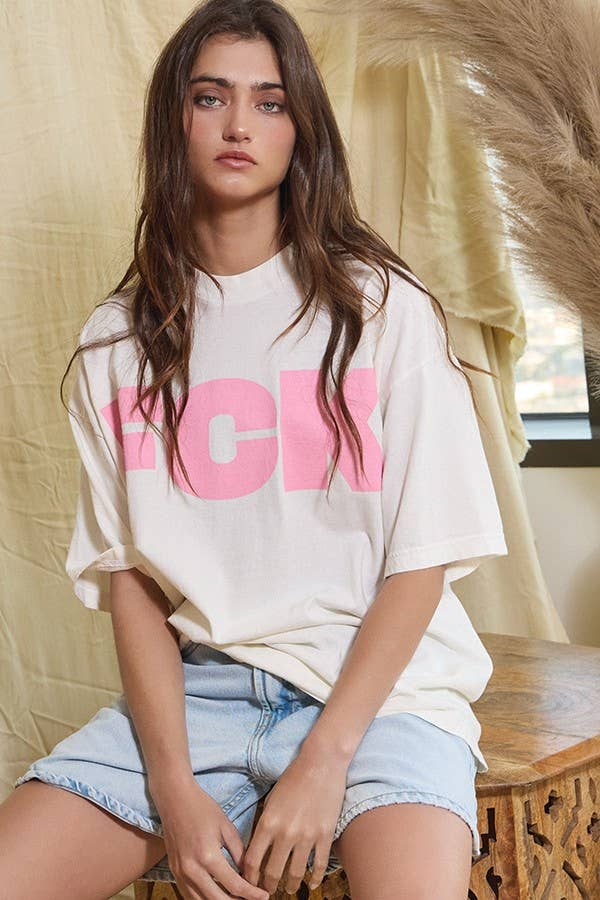 Oversized Printed T-shirt Top 'Fck Cancer'