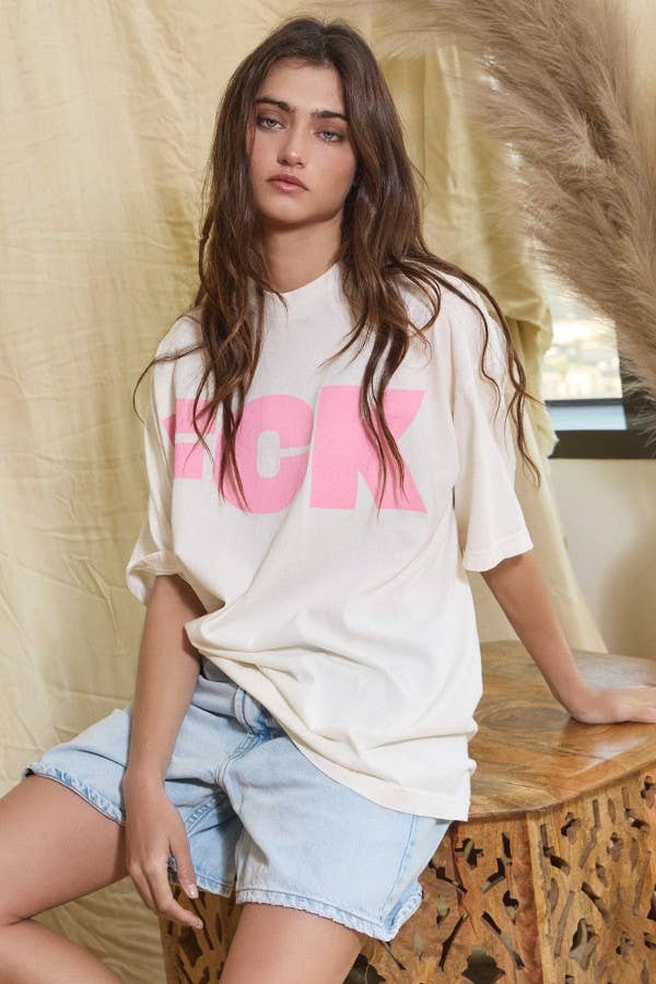 Oversized Printed T-shirt Top 'Fck Cancer'