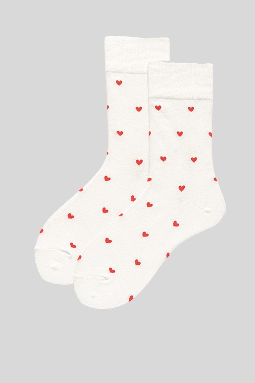 White Valentines Heart Pattern Crew Socks