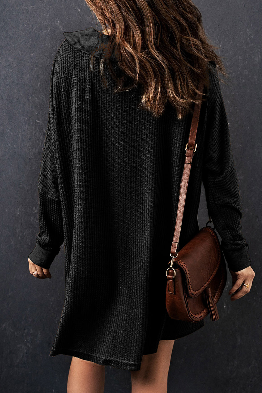 Brown Waffle Knit Buttoned Long Sleeve Top