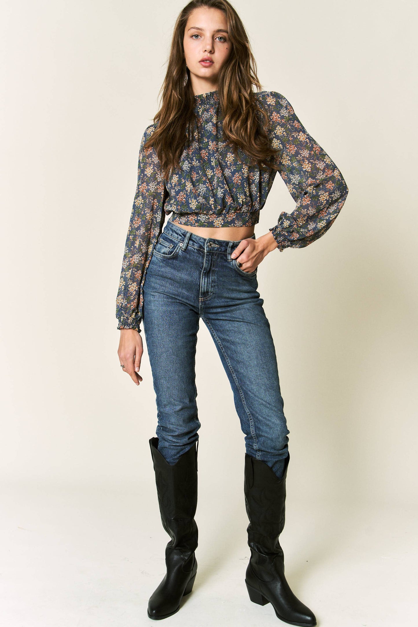 Vintage Floral Mock Neck Top