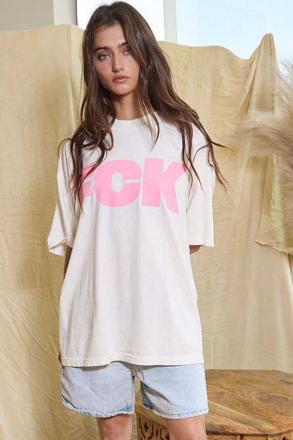 Oversized Printed T-shirt Top 'Fck Cancer'