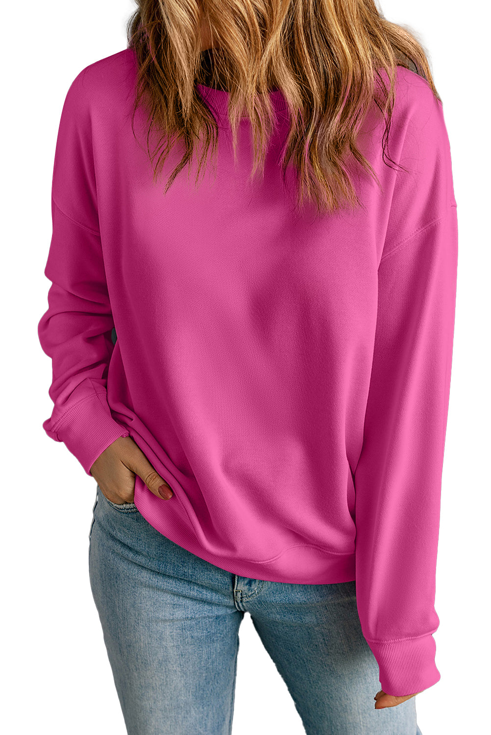 Red Solid Classic Crewneck Pullover Sweatshirt