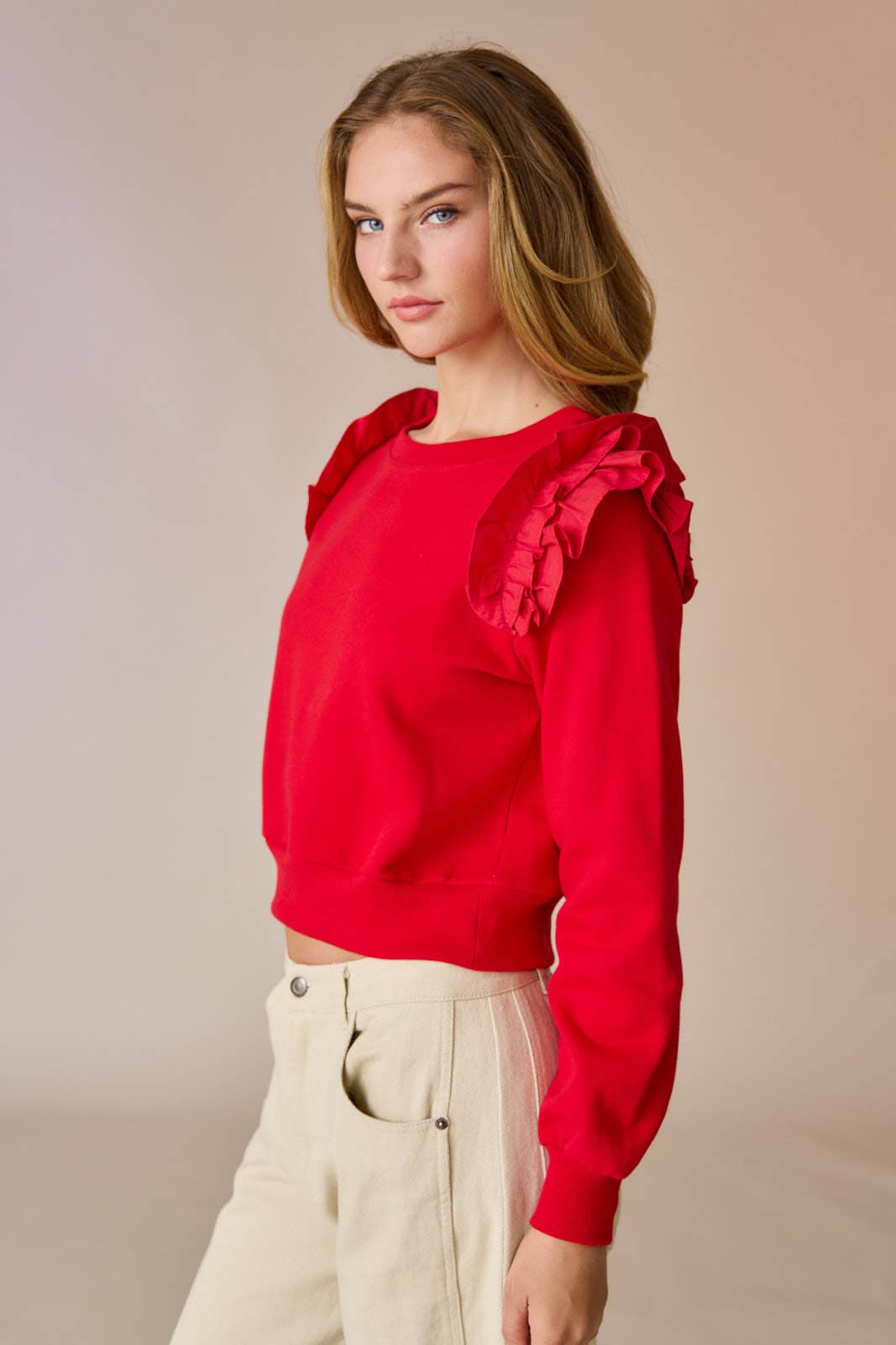 Madeline Cropped Ruffle Sweatshirt