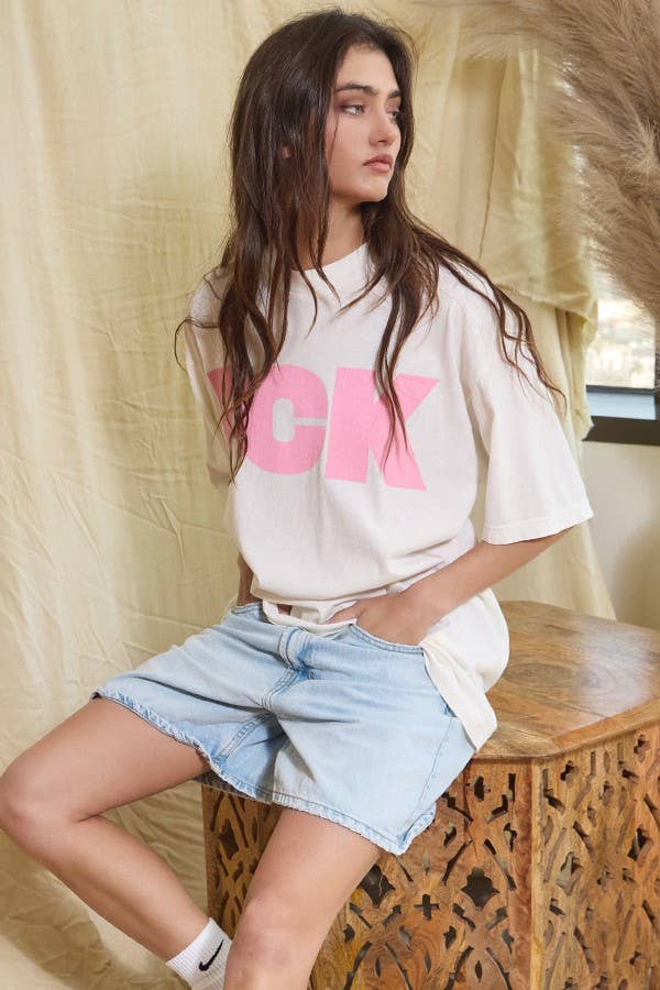 Oversized Printed T-shirt Top 'Fck Cancer'